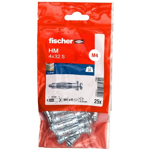 Fischer Metalen Hollewandplug + Metrische Schroef Hm 4x32 S 25 St.