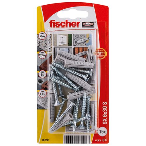 Fischer Nylon Plug Sx 6x30 S + Schroef 15st.